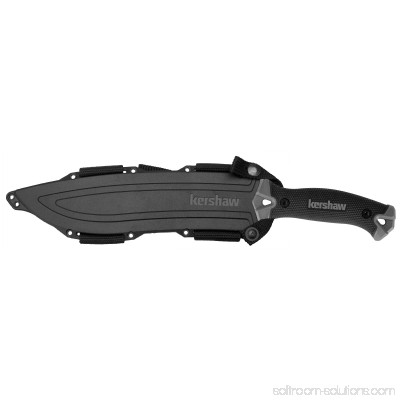 Kershaw Camp 10 (1077), Fixed Blade Camp Knife, 10-inch 65Mn Carbon Tool Steel, Basic Black Powdercoat, Full Tang Handle With Rubber Overmold, Dual Lanyard Holds, Includes Molded Sheath, 1LB. 3OZ. 553633482